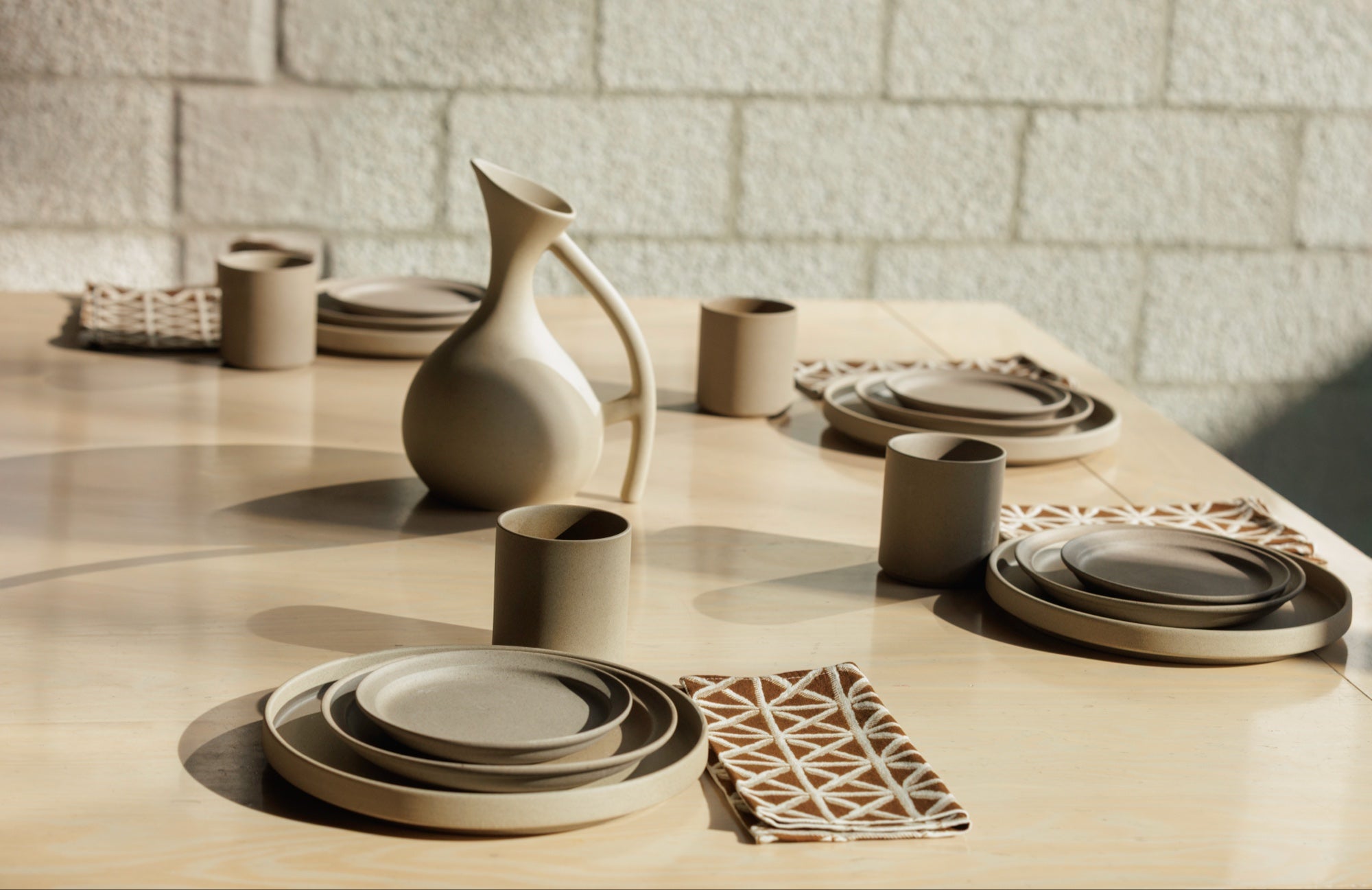 Onna Ehrlich African Pattern Linen Napkins - Chocolate Brown and Cream styled on table