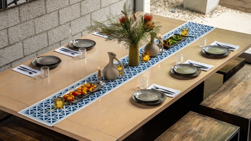 African Table Runner White and Navy