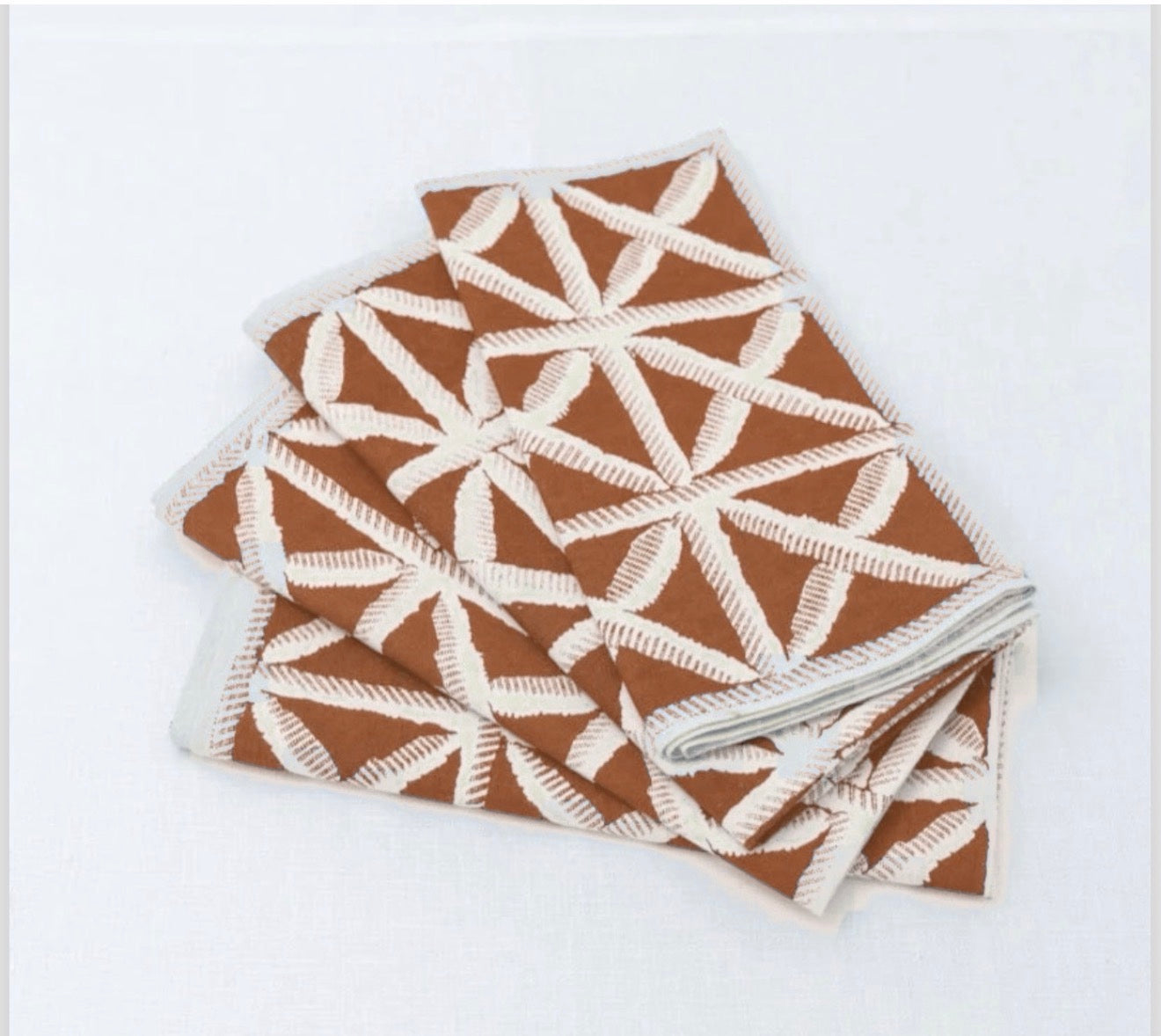 Onna Ehrlich African Pattern Linen Napkins Set of 4 - Chocolate Brown and Cream