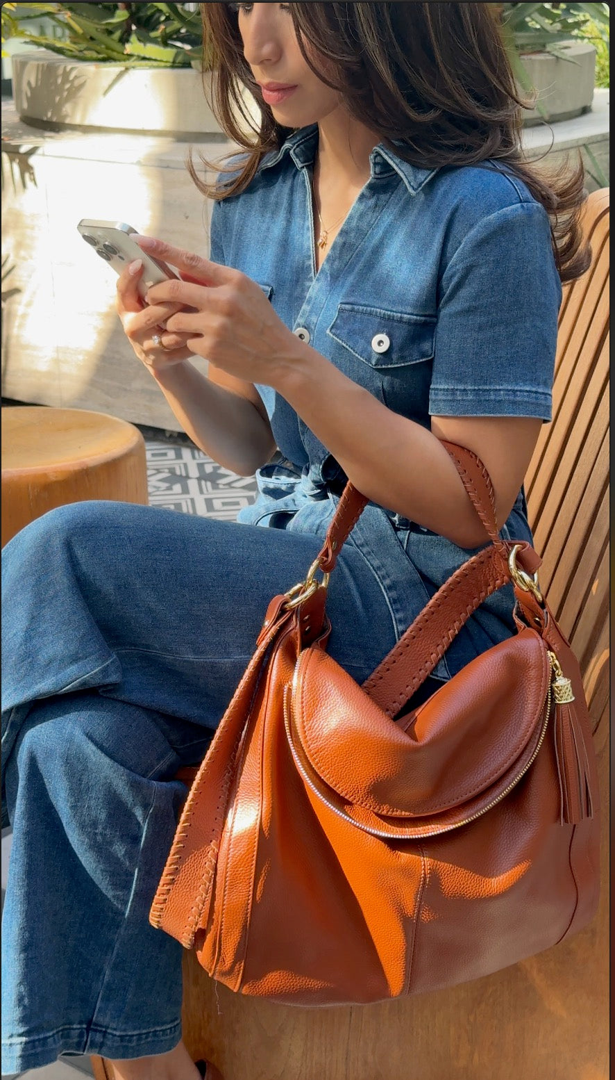 Onna Ehrlich Rachel cognac leather shoulder bag