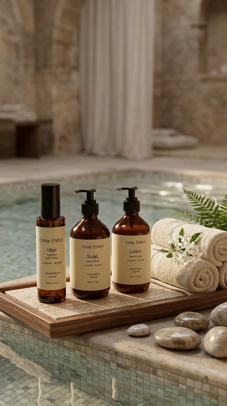 Desert Allure Spa Ritual — Mist, Soap, and Lotion in spa setting