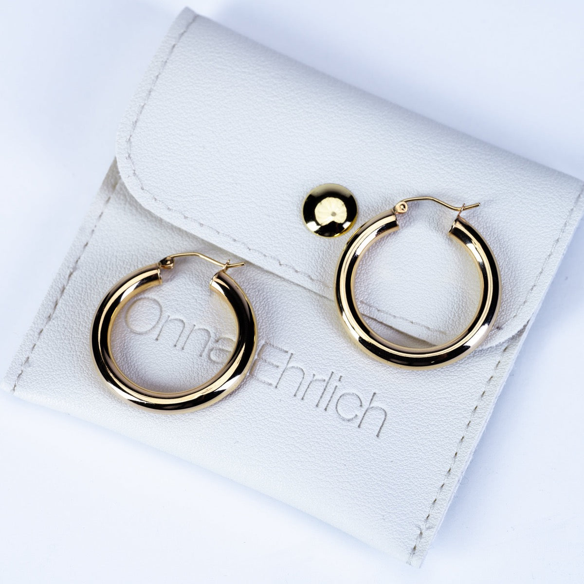 Onna Ehrlich 14kt Gold Hoop Earrings comes in leather gift pouch 