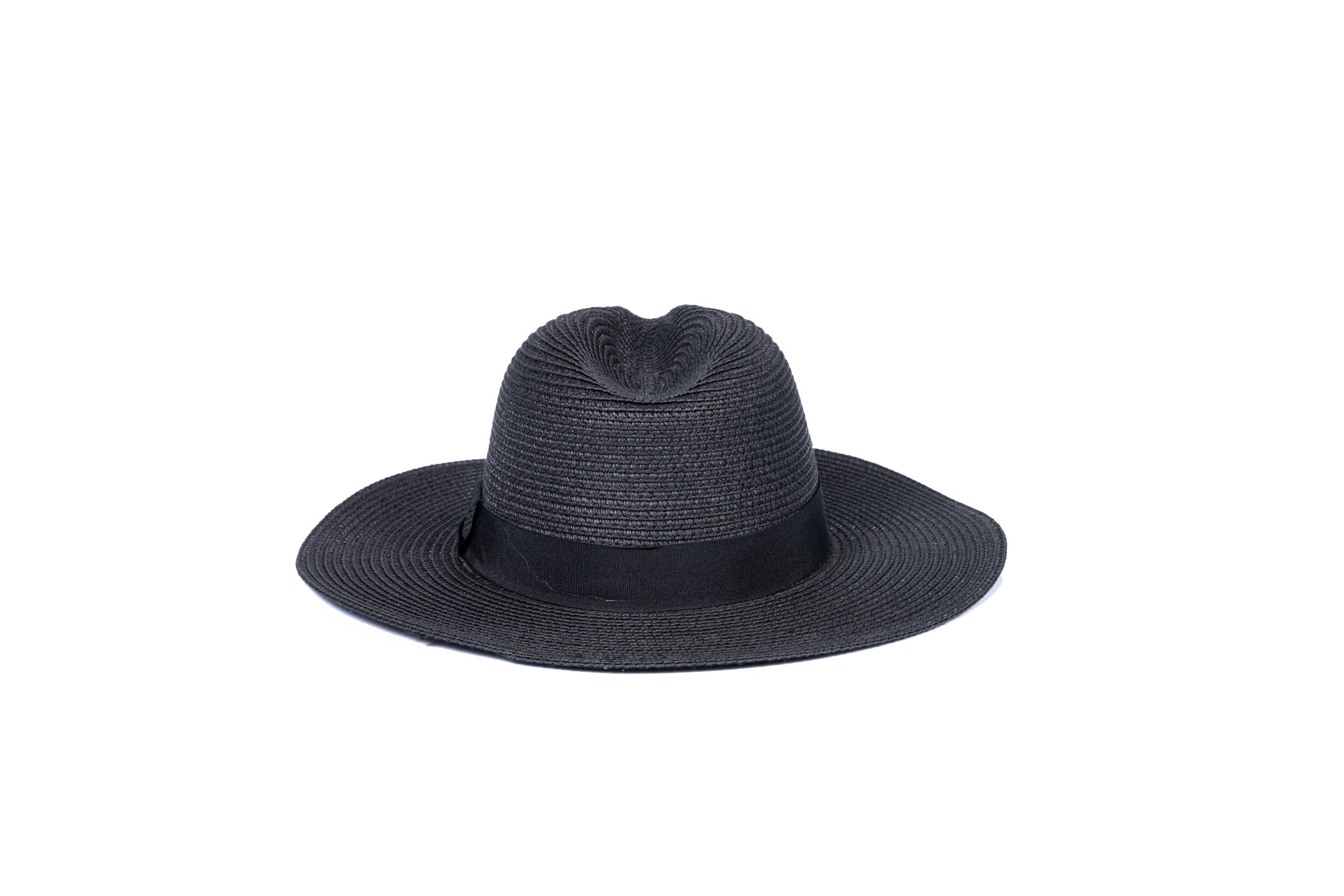 Onna Ehrlich Foldable black colored hat, laid out to showcase, perfect for stylish sun protection on the go