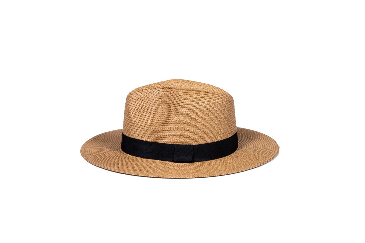 Onna Ehrlich Foldable neutral colored hat, laid out to showcase, perfect for stylish sun protection on the go and foldable for traveling 