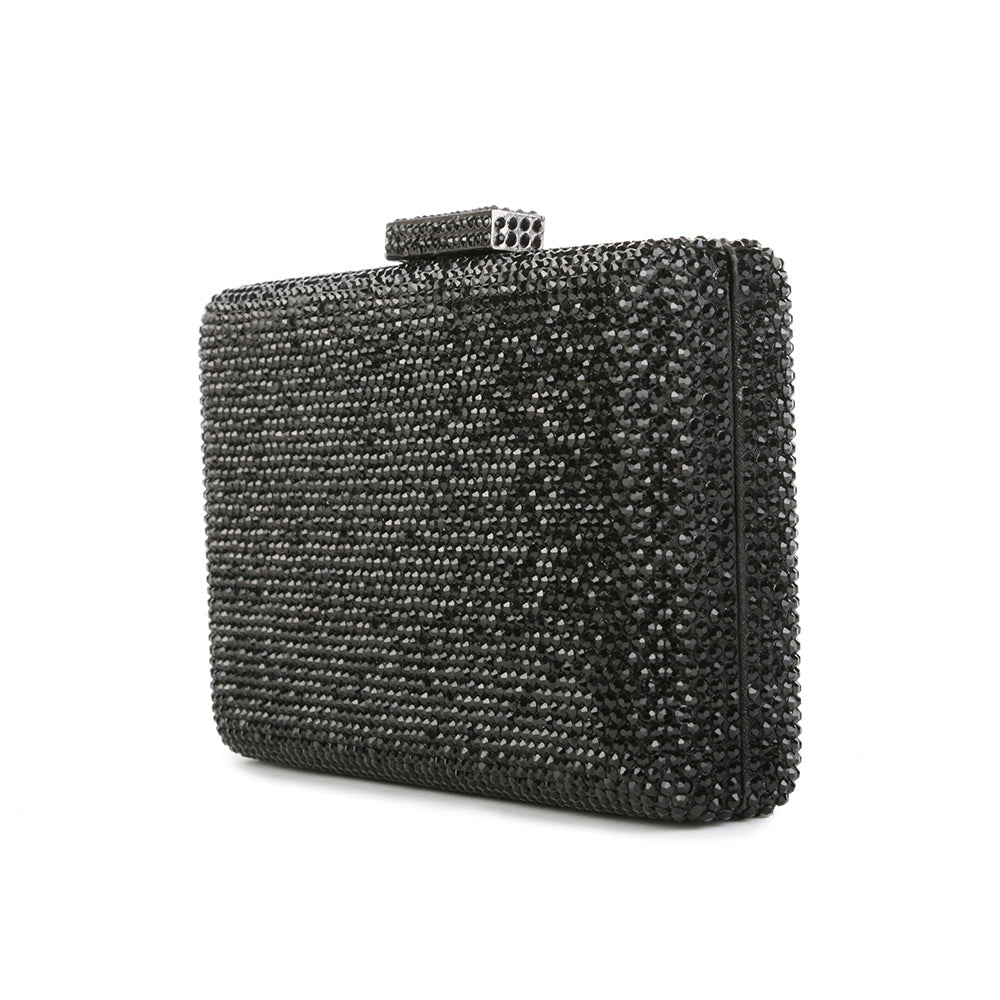 crystal box frame evening clutch - Black