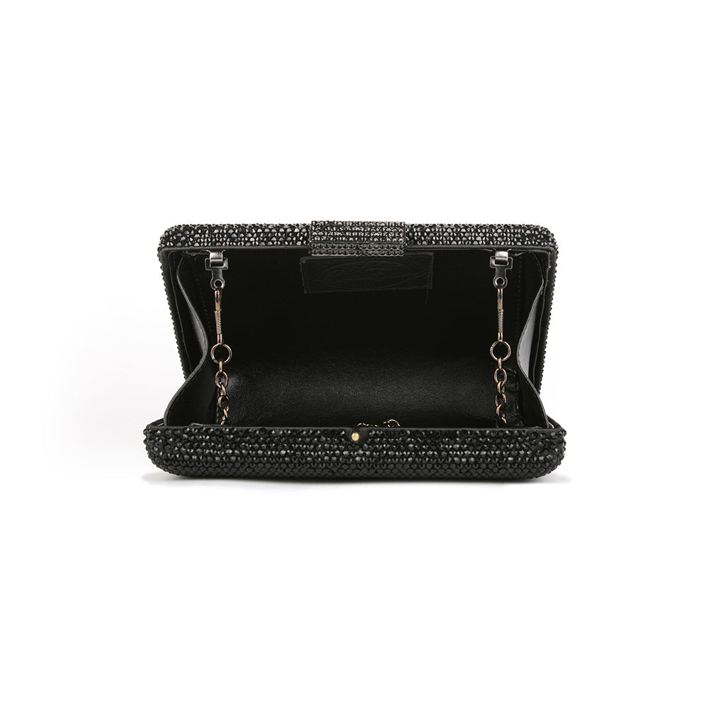 crystal box frame evening clutch - Black