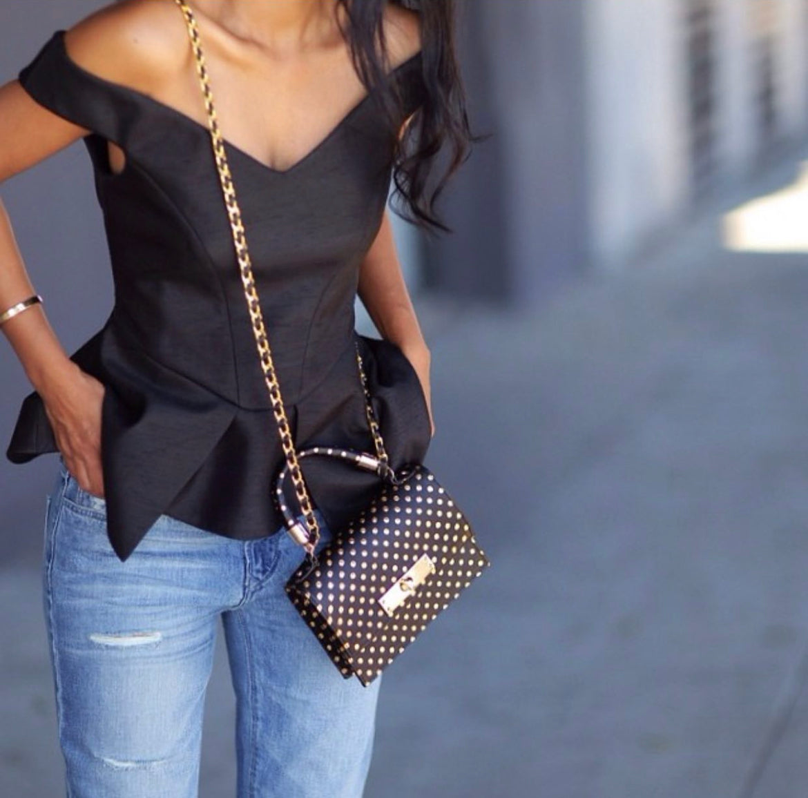 Mini Cloey Dotted Crossbody Bag Black and gold