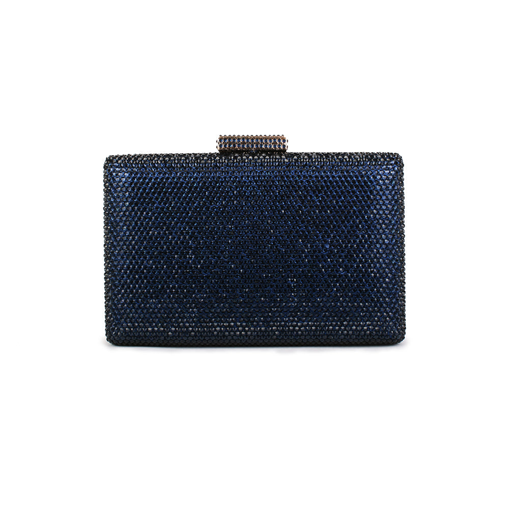 crystal box frame evening clutch - Navy