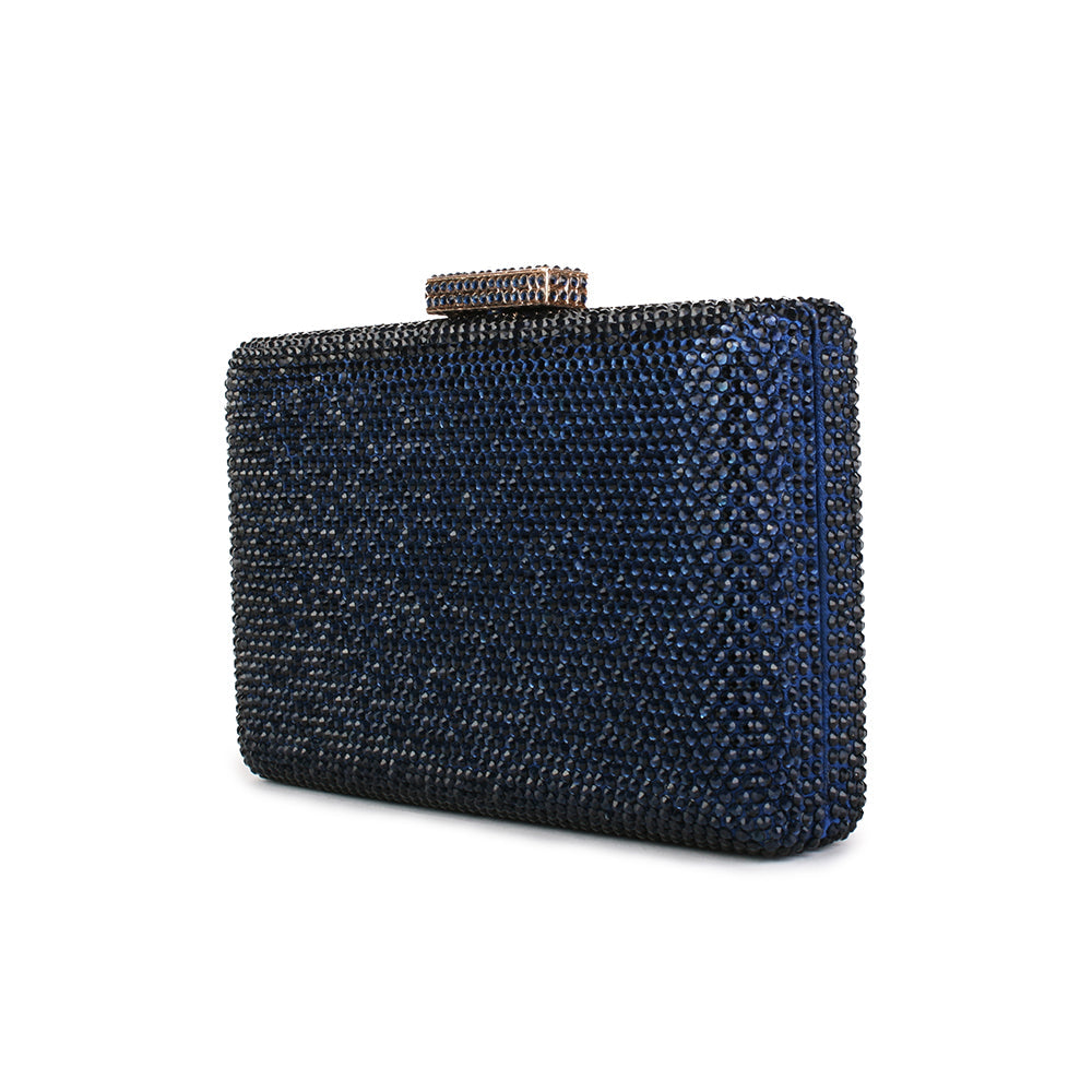 crystal box frame evening clutch - Navy