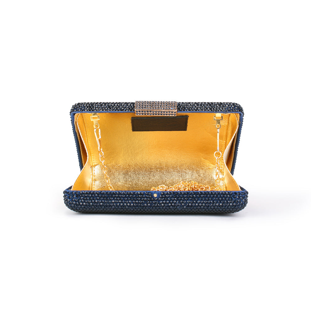 crystal box frame evening clutch - Navy