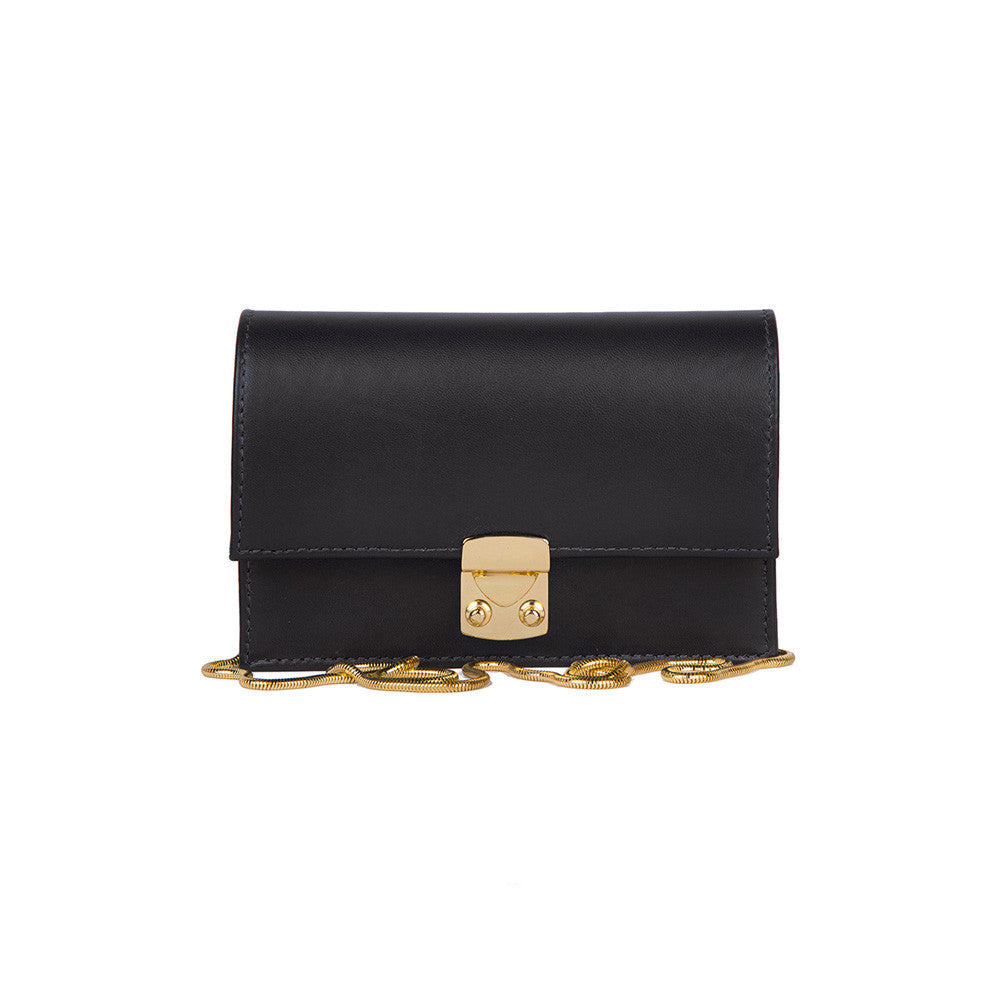 Ruby pebbled black leather handbag by Onna Ehrlich