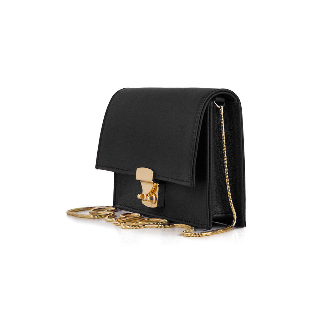 Ruby pebbled black leather handbag by Onna Ehrlich